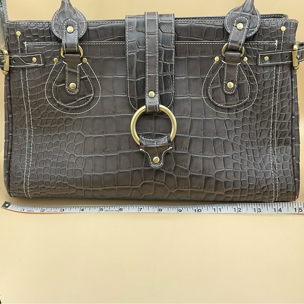CHARLIE LAPSON Crocodile brown leather embossed shoulder bag. - Picture 5 of 11